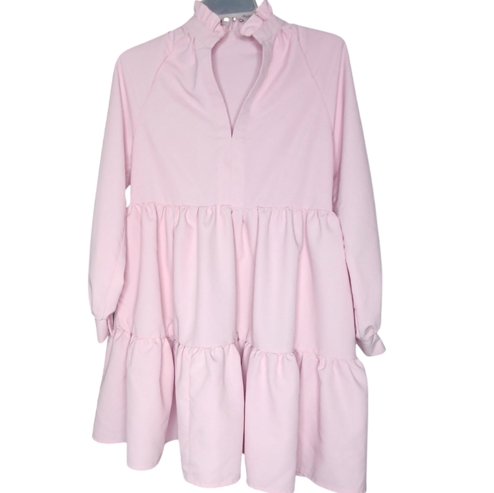 Pink Tiered Ruffle Dress Pink by Emory Rise Elegant, Size XS - Picture 2 of 4